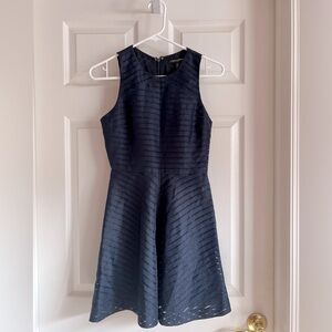 Banana Republic Factory Navy Sheer Stripe Fit & Flare Dress (Size 00 Petite)